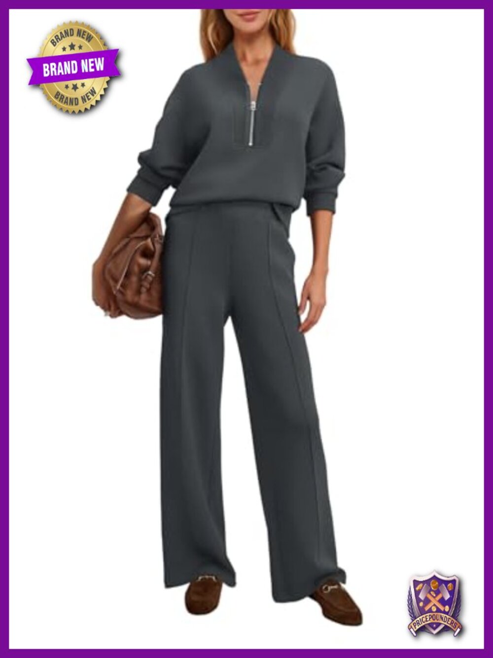 Womens 2 Piece Lounge Set Sweatsuit Half Zip Pullover Wide Leg Sweatpants